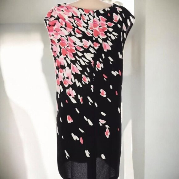 Ann Taylor Loft Womens Black Pink Floral Cap Sleeve Knee Length Dress Size Small - Picture 3 of 10